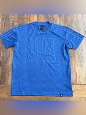 adidas Royal Blue Short Sleeve Mesh Tee with Subtle Logo